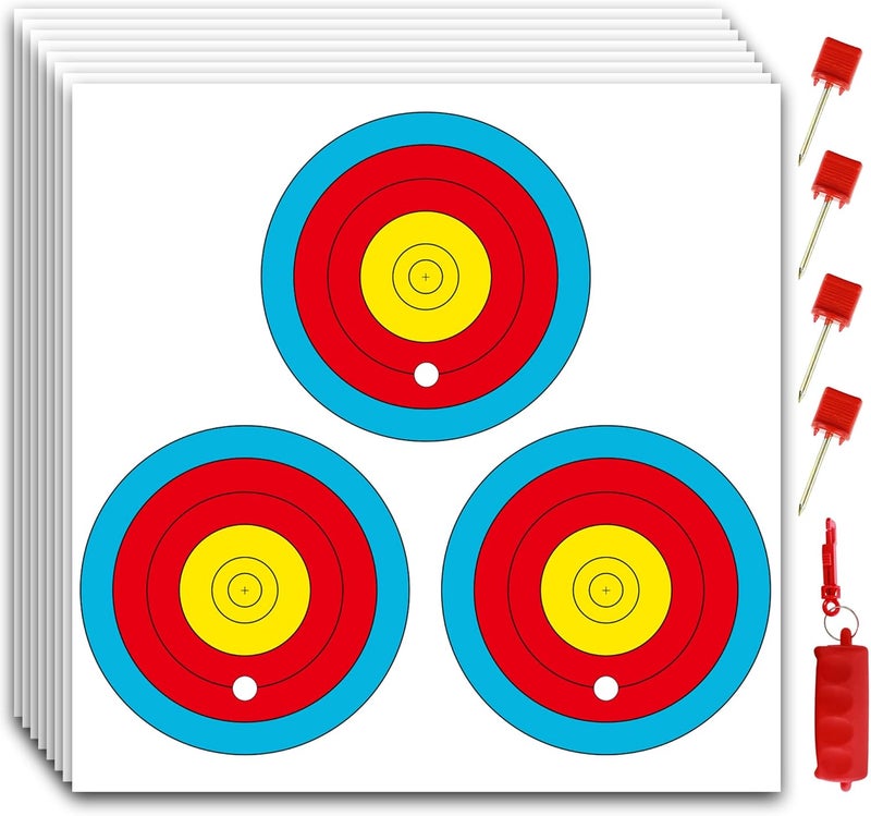 MOLFUJ Archery Targets Paper 3 Spot, New Las Version 30pcs/50pcs, Archery Target Pins Included, Bow and Arrow Targets for Hunting Backyard, Archery Target Practice Accessories - Image 1